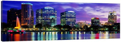 Panoramic View Of An Urban Skyline At Night, Orlando, Florida, USA Canvas Art Print - Panoramic Cityscapes