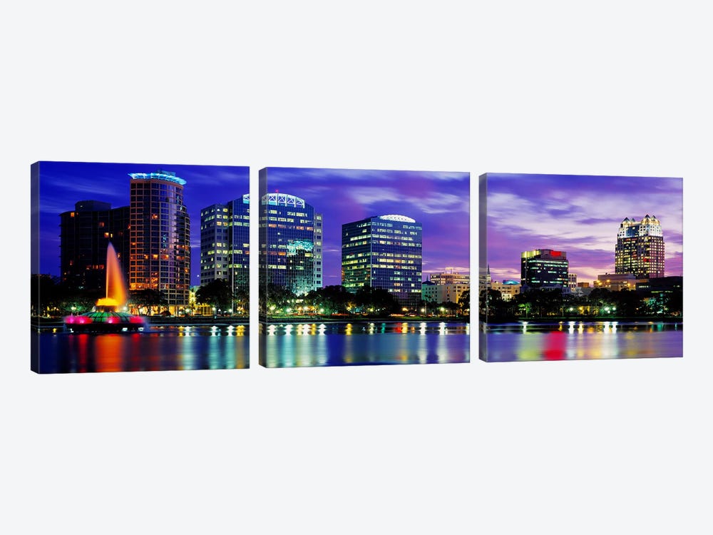 Panoramic View Of An Urban Skyline At Night, Orlando, Florida, USA by Panoramic Images 3-piece Canvas Wall Art