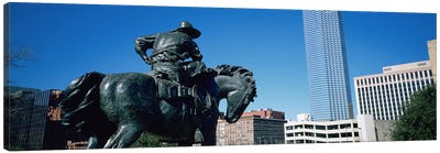 Low Angle View Of A Statue In Front Of Buildings, Dallas, Texas, USA Canvas Art Print - Texas Art