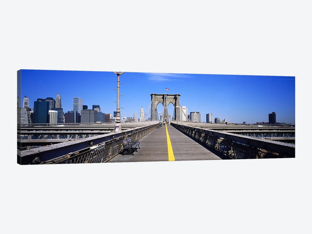 Bench on a bridge, Brooklyn Bridge, Manhattan, New York City, New York State, USA by Panoramic Images 1-piece Canvas Wall Art