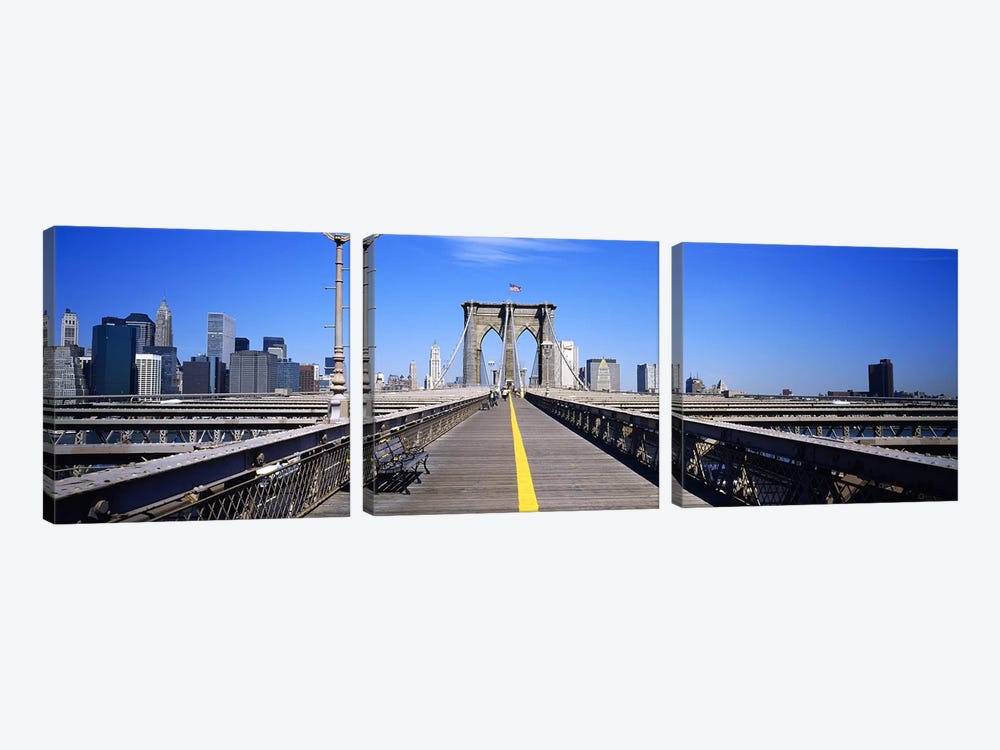 Bench on a bridge, Brooklyn Bridge, Manhattan, New York City, New York State, USA by Panoramic Images 3-piece Canvas Artwork