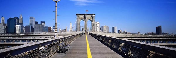 Brooklyn Bridge: Bench on a bridge, Brooklyn Bridge, Manhattan, New York City, New York State, USA by Panoramic Images