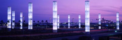 Light sculptures lit up at night, LAX Airport, Los Angeles, California, USA by Panoramic Images framed canvas print