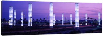 Light sculptures lit up at night, LAX Airport, Los Angeles, California, USA Canvas Art Print - Los Angeles Art