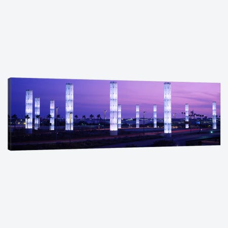 Light sculptures lit up at night, LAX Airport, Los Angeles, California, USA Canvas Print #PIM3477} by Panoramic Images Canvas Wall Art