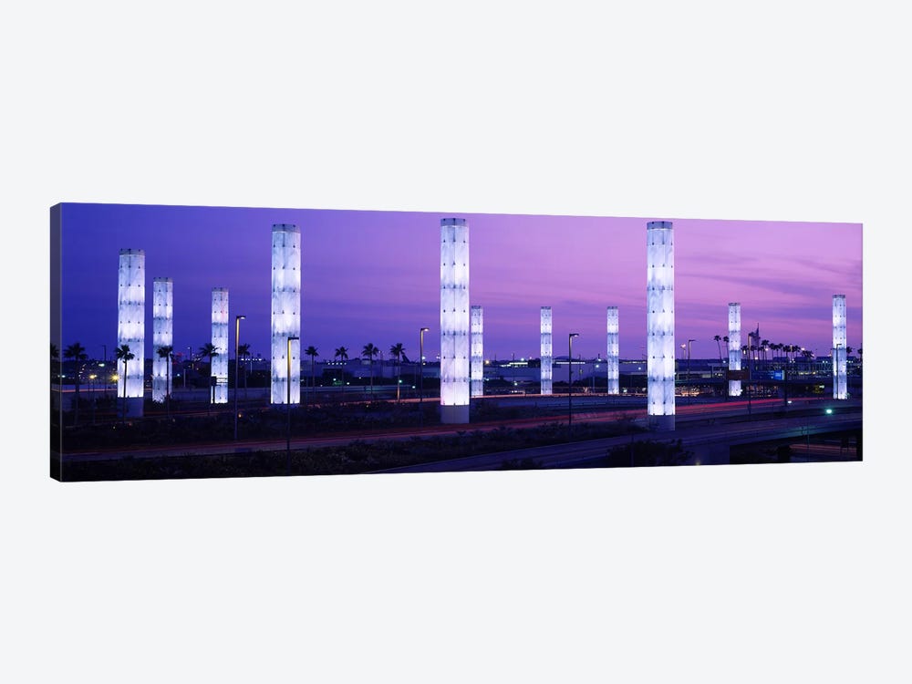 Light sculptures lit up at night, LAX Airport, Los Angeles, California, USA by Panoramic Images 1-piece Art Print