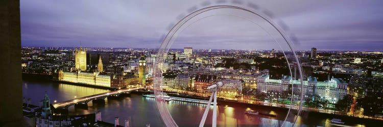 High-Angle View Of The City Of Westminster With A Spinning London Eye (Millenium Wheel), London, England, United Kingdom