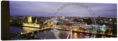 High-Angle View Of The City Of Westminster With A Spinning London Eye (Millenium Wheel), London, England, United Kingdom Canvas Art Print - Amusement Park Art