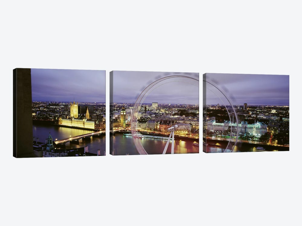 High-Angle View Of The City Of Westminster With A Spinning London Eye (Millenium Wheel), London, England, United Kingdom by Panoramic Images 3-piece Canvas Print