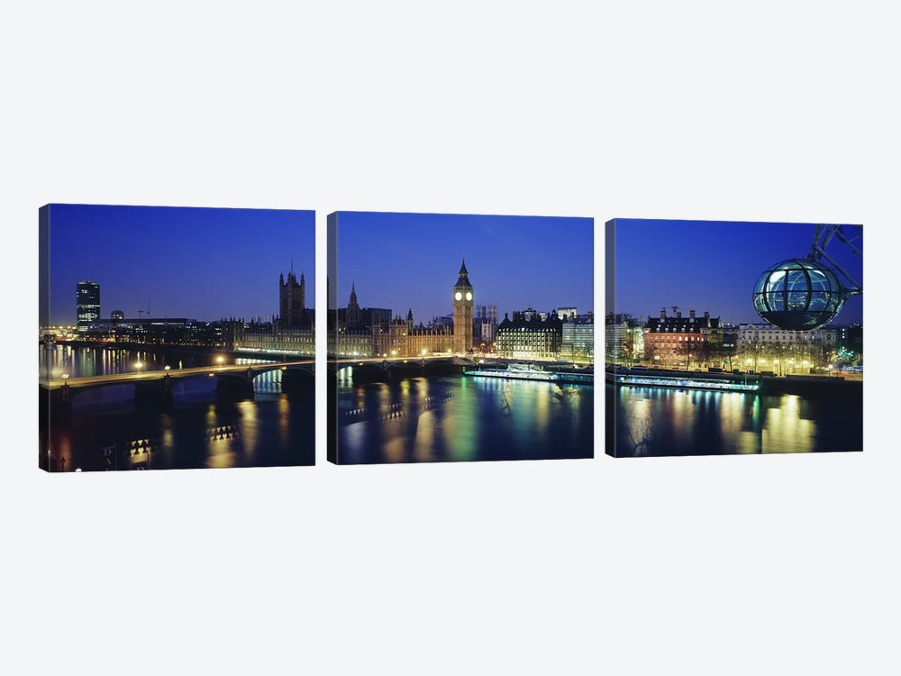 Palace Of Westminster At Night I, London, England, United Kingdom by Panoramic Images 3-piece Canvas Wall Art