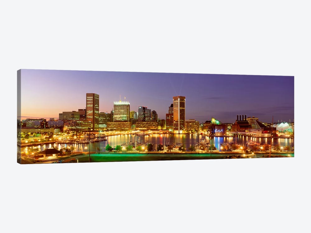 USA, Maryland, Baltimore, City at night viewed from Federal Hill Park by Panoramic Images 1-piece Canvas Wall Art