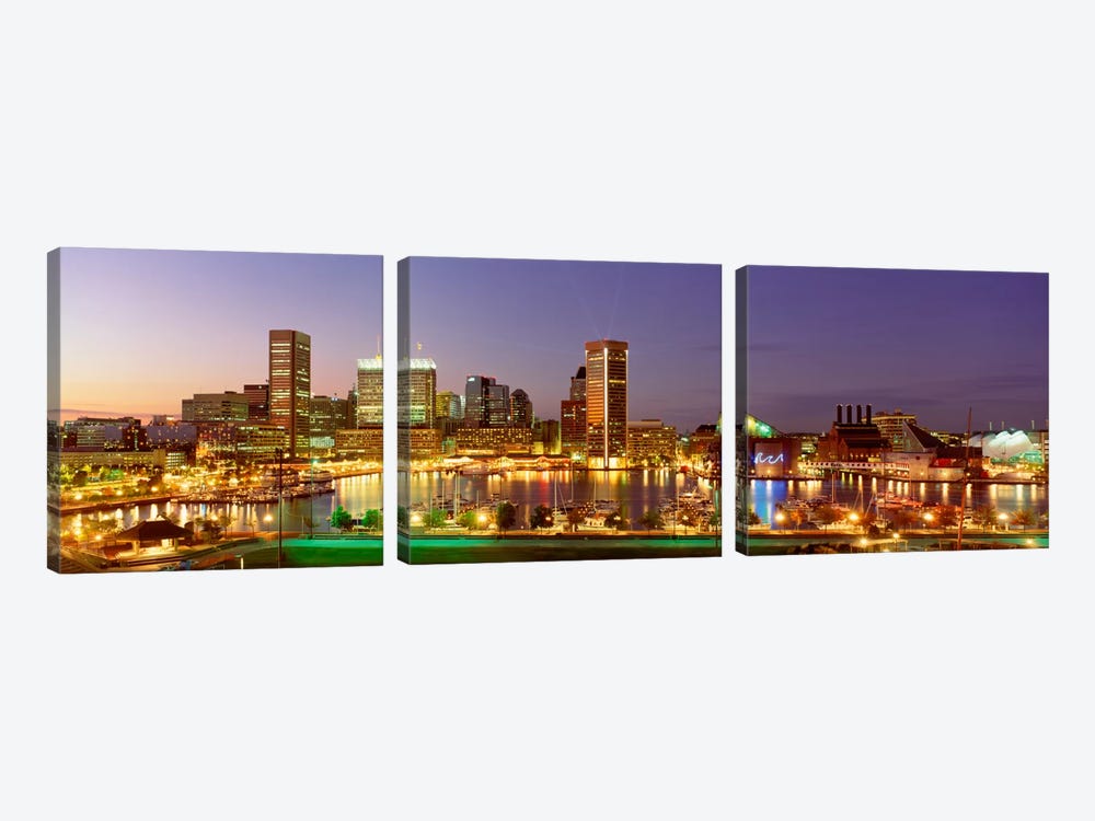 USA, Maryland, Baltimore, City at night viewed from Federal Hill Park by Panoramic Images 3-piece Canvas Artwork