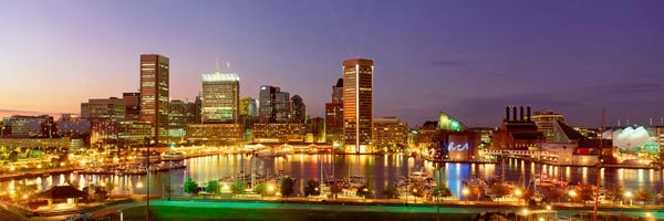 Panoramic Images: USA, Maryland, Baltimore, City at night viewed from Federal Hill Park by Panoramic Images