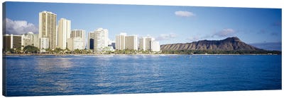 Buildings at the waterfront with a volcanic mountain in the background, Honolulu, Oahu, Hawaii, USA Canvas Art Print - Honolulu Art