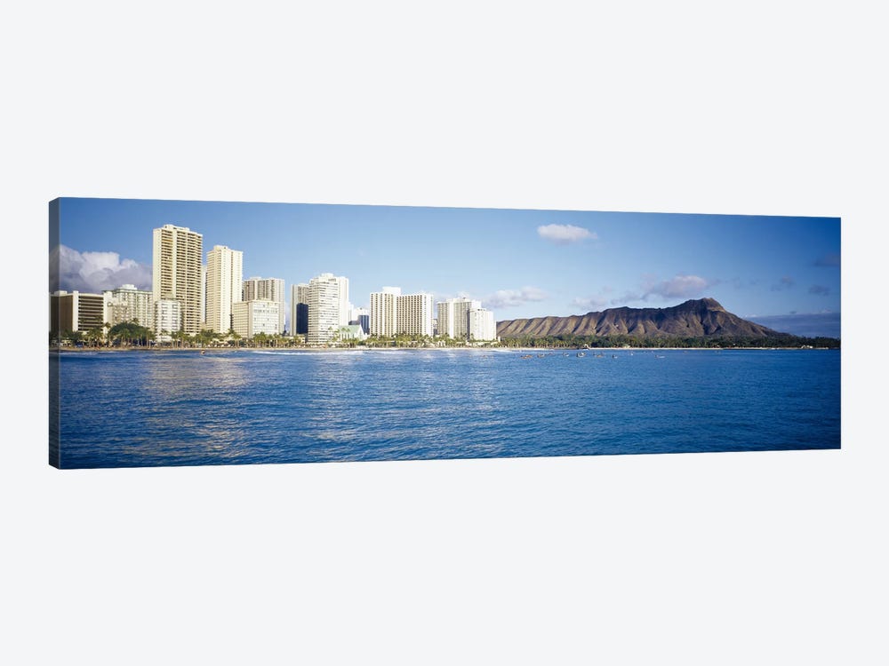 Buildings at the waterfront with a volcanic mountain in the background, Honolulu, Oahu, Hawaii, USA by Panoramic Images 1-piece Art Print