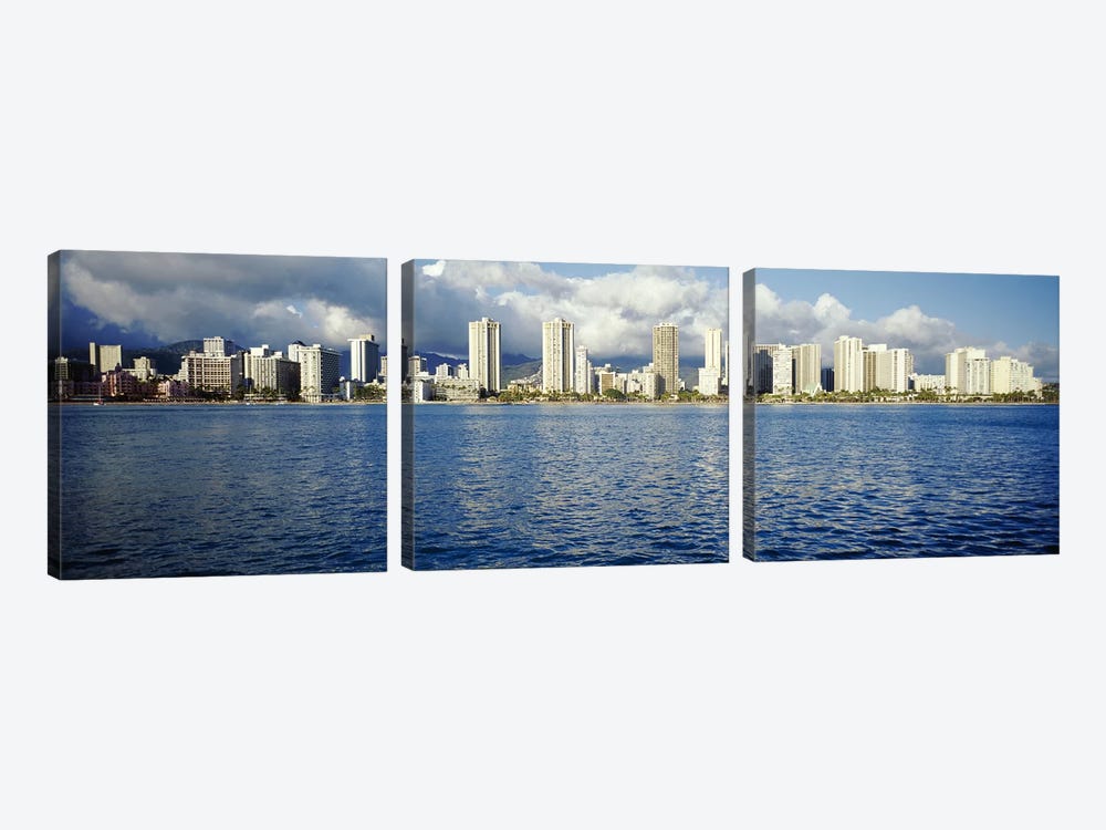 Buildings at the waterfront, Honolulu, Oahu, Hawaii, USA by Panoramic Images 3-piece Canvas Artwork