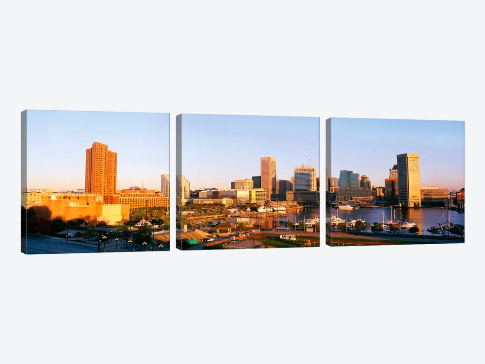 USA, Maryland, Baltimore, High angle view from Federal Hill Parkof Inner Harbor area and skyline by Panoramic Images 3-piece Art Print