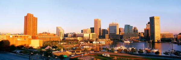 Maryland: USA, Maryland, Baltimore, High angle view from Federal Hill Parkof Inner Harbor area and skyline by Panoramic Images