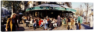 Sidewalk Café Scene, Les Deux Magots, Saint-Germain-des-Pres, Paris, France Canvas Art Print - Cafe Art