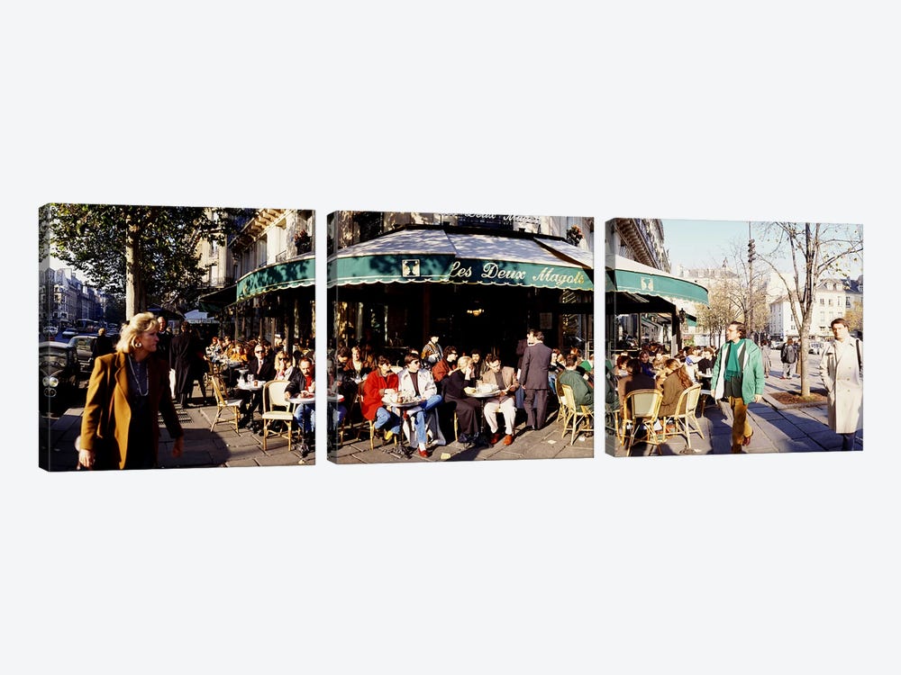Sidewalk Café Scene, Les Deux Magots, Saint-Germain-des-Pres, Paris, France by Panoramic Images 3-piece Art Print