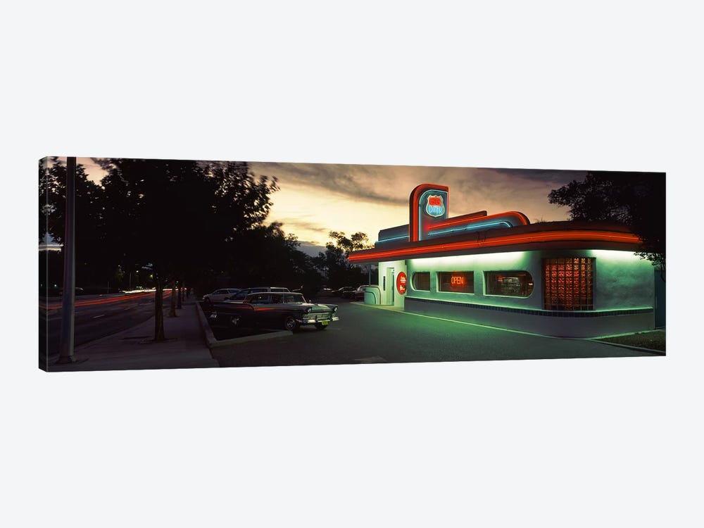 An Illuminated 66 Diner, Route 66, Albuquerque, Bernalillo County, New Mexico, USA by Panoramic Images 1-piece Art Print