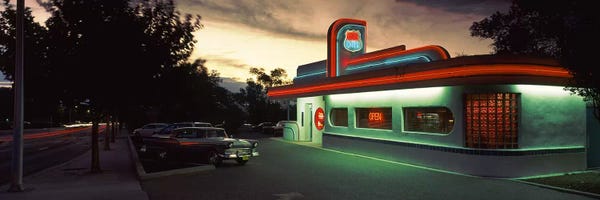 Albuquerque: An Illuminated 66 Diner, Route 66, Albuquerque, Bernalillo County, New Mexico, USA by Panoramic Images