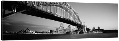 Low angle view of a bridge, Sydney Harbor Bridge, Sydney, New South Wales, Australia (black & white) Canvas Art Print - Panoramic Cityscapes