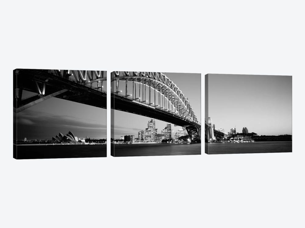 Low angle view of a bridge, Sydney Harbor Bridge, Sydney, New South Wales, Australia (black & white) by Panoramic Images 3-piece Canvas Art