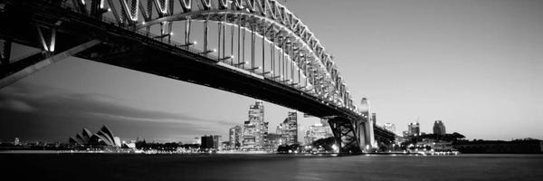 Panoramic Images: Low angle view of a bridge, Sydney Harbor Bridge, Sydney, New South Wales, Australia (black & white) by Panoramic Images