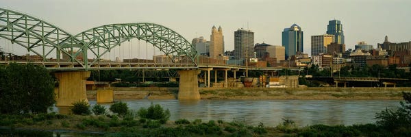 Kansas City Skylines: Bridge across the river, Kansas City, Missouri, USA by Panoramic Images