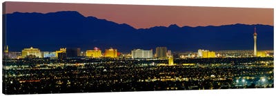Aerial View Of Buildings Lit Up At Dusk, Las Vegas, Nevada, USA Canvas Art Print - Night Sky Art