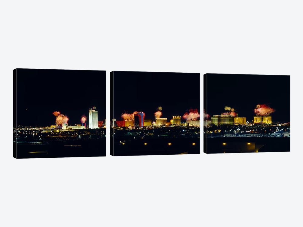 Buildings lit up at night, Las Vegas, Nevada, USA #3 by Panoramic Images 3-piece Canvas Print