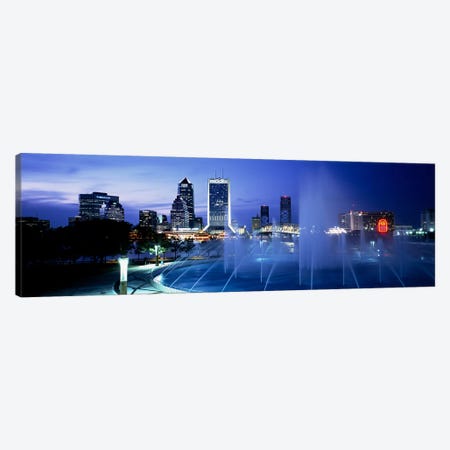 Fountain, Cityscape, Night, Jacksonville, Florida, USA Canvas Print #PIM3543} by Panoramic Images Canvas Art Print