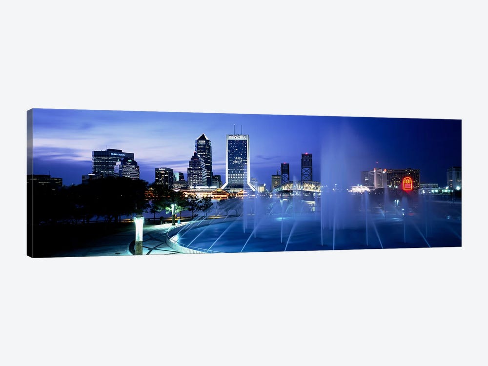Fountain, Cityscape, Night, Jacksonville, Florida, USA by Panoramic Images 1-piece Canvas Art Print