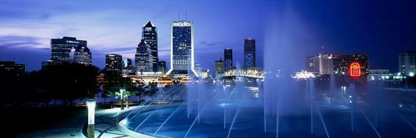 Jacksonville: Fountain, Cityscape, Night, Jacksonville, Florida, USA by Panoramic Images
