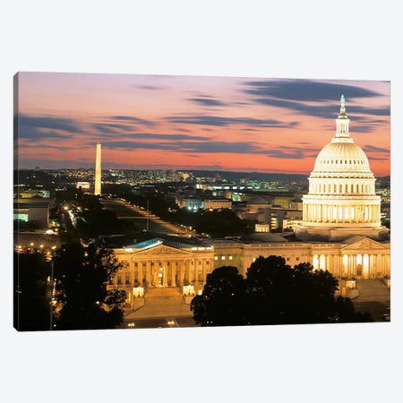 High angle view of a city lit up at dusk, Washington DC, USA Canvas Print #PIM3560} by Panoramic Images Canvas Art Print