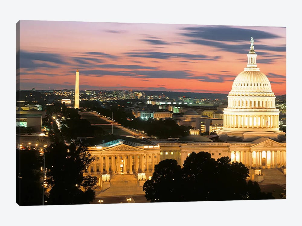 High angle view of a city lit up at dusk, Washington DC, USA by Panoramic Images 1-piece Canvas Wall Art