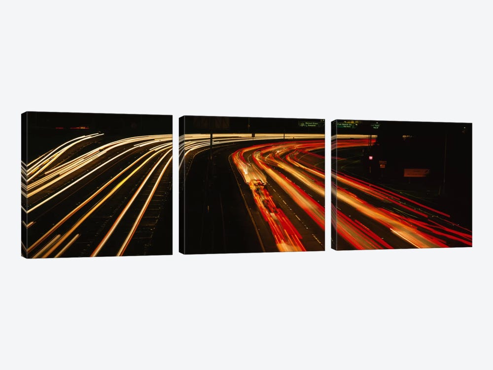 High angle view of traffic on a road at night, Oakland, California, USA by Panoramic Images 3-piece Art Print