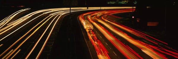 Oakland: High angle view of traffic on a road at night, Oakland, California, USA by Panoramic Images