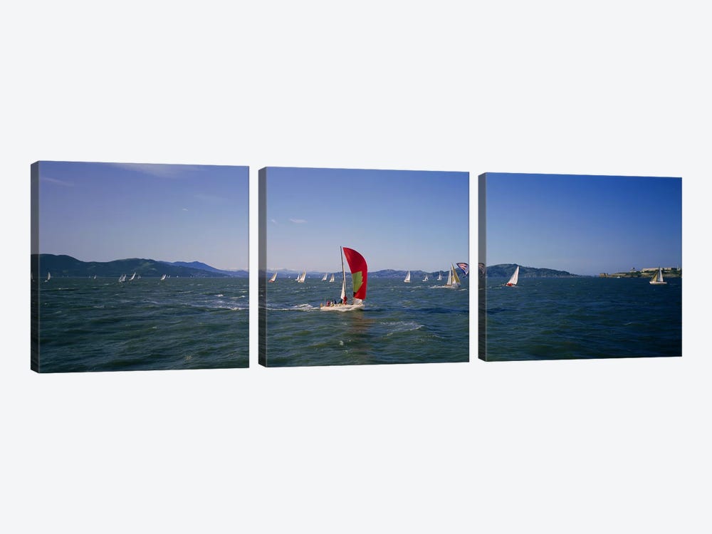 Sailboats in the water, San Francisco Bay, California, USA by Panoramic Images 3-piece Canvas Artwork