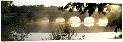 Morning Mist Around A Stone Bridge Crossing The Cosson, Loire Valley, France Canvas Art Print - Bridge Art