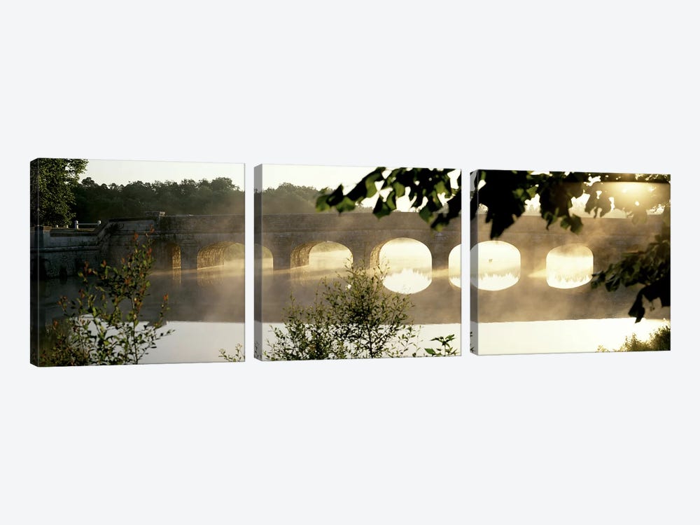 Morning Mist Around A Stone Bridge Crossing The Cosson, Loire Valley, France by Panoramic Images 3-piece Canvas Print