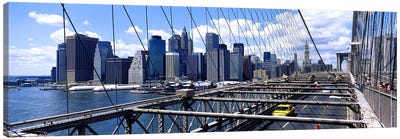 Traffic on a bridge Brooklyn Bridge, Manhattan, New York City, New York State, USA Canvas Art Print - Famous Bridges