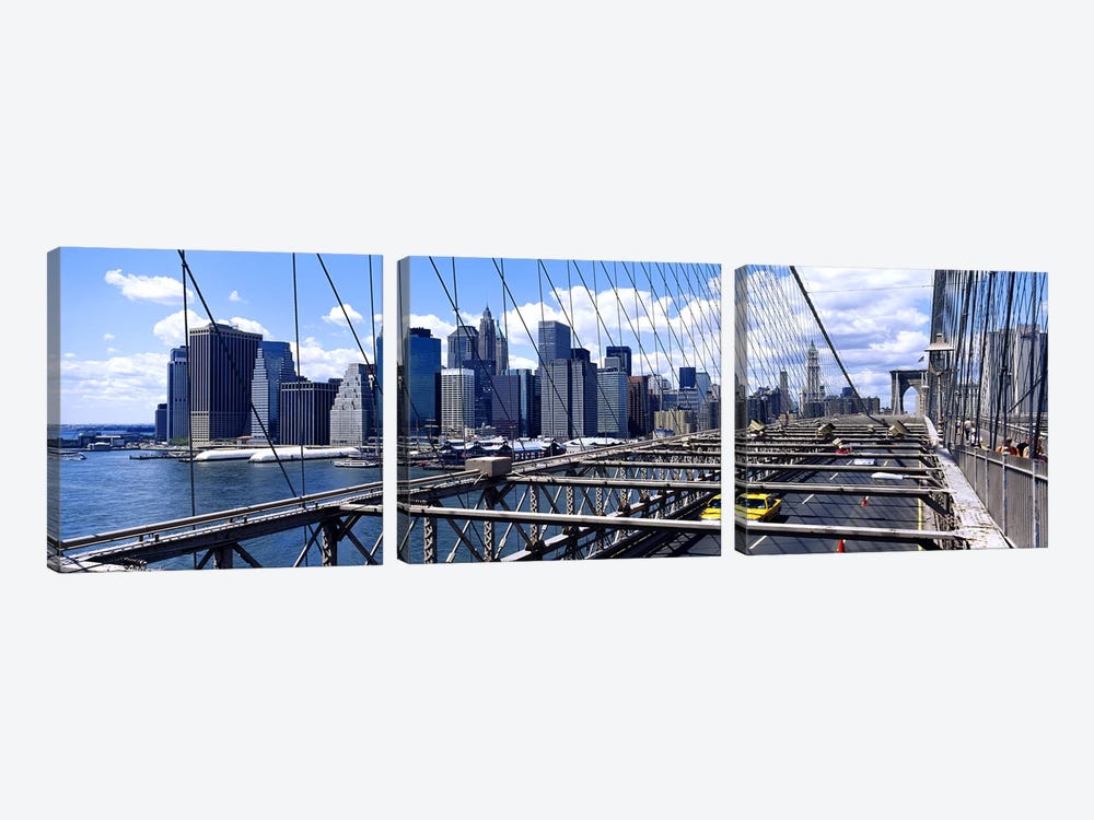Traffic on a bridge Brooklyn Bridge, Manhattan, New York City, New York State, USA by Panoramic Images 3-piece Art Print