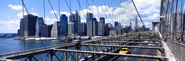 Brooklyn: Traffic on a bridge Brooklyn Bridge, Manhattan, New York City, New York State, USA by Panoramic Images