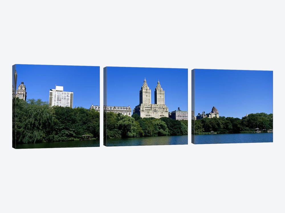 Buildings on the bank of a lake Manhattan, New York City, New York State, USA by Panoramic Images 3-piece Canvas Art