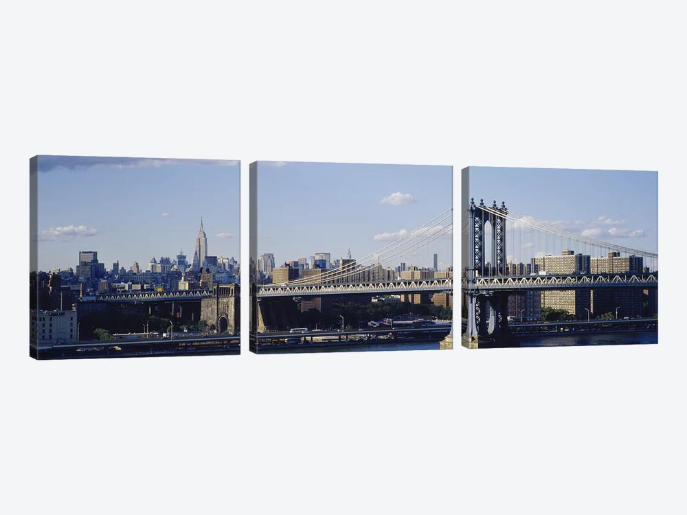 Bridge over a river Manhattan Bridge, Manhattan, New York City, New York State, USA by Panoramic Images 3-piece Canvas Print