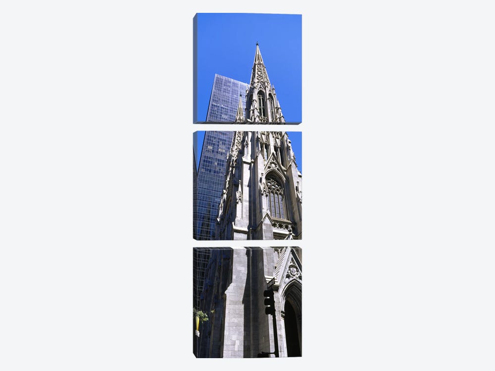 Low angle view of a cathedral St. Patrick's Cathedral, Manhattan, New York City, New York State, USA by Panoramic Images 3-piece Canvas Print
