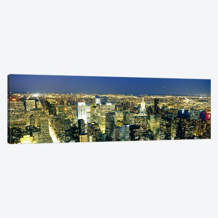 Aerial View of Buildings Lit Up At Dusk Manhattan, NYC, New York City, New York State, USA Canvas Print #PIM3600} by Panoramic Images Canvas Artwork