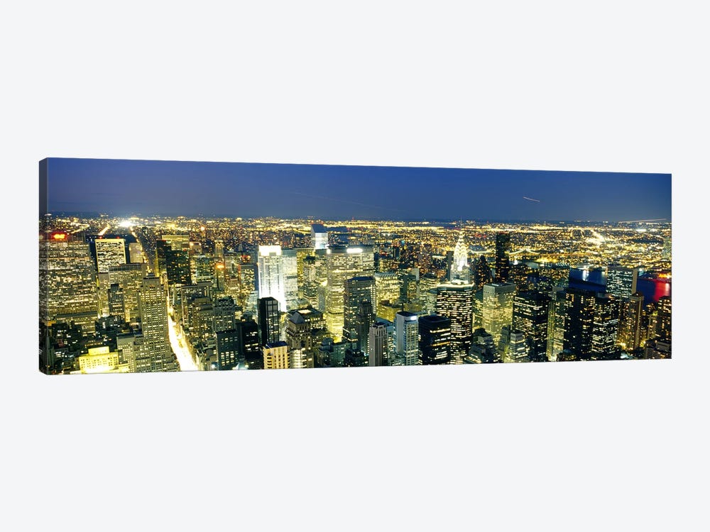 Aerial View of Buildings Lit Up At Dusk Manhattan, NYC, New York City, New York State, USA by Panoramic Images 1-piece Canvas Wall Art